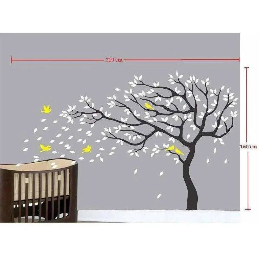 Big Beautiful Black Tree White Leaves Yellow Birds - Mytrendzcart