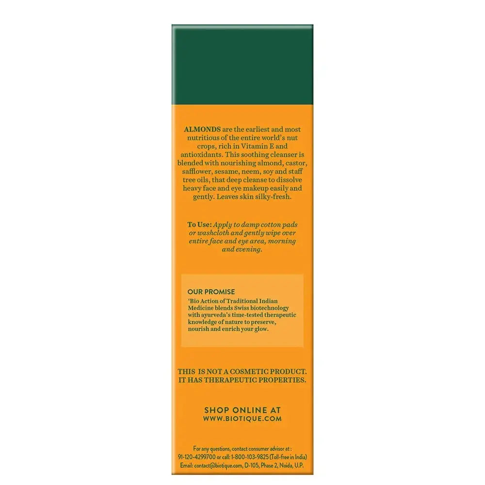 Biotique Advanced Ayurveda Bio Almond Oil Soothing Face And Eye Makeup Cleanser -120 ml - Mytrendzcart