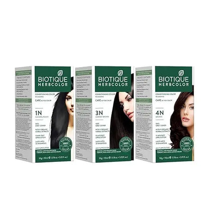 Biotique Herbcolor Conditioning Hair Colour l Ammonia Free Hair Color l 9 Organic Herbal Extracts l Natural and Healthy Shine l 50g + 110ml| Natural Black 1N (Pack of 1) - Mytrendzcart