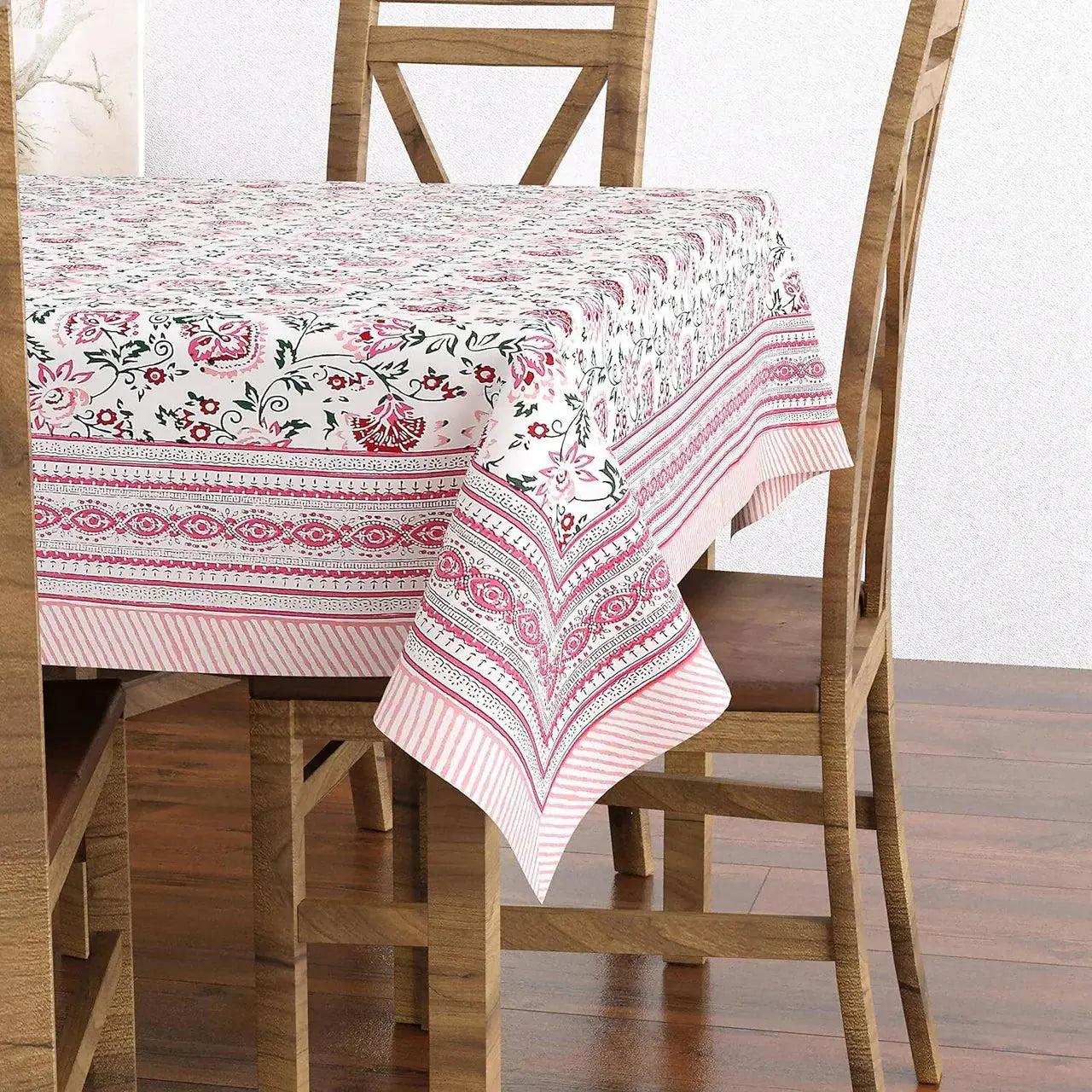 Blocks Of India Hand Block Printed Cotton Rectangular Table Cloth - Pink Kalamkari - Mytrendzcart