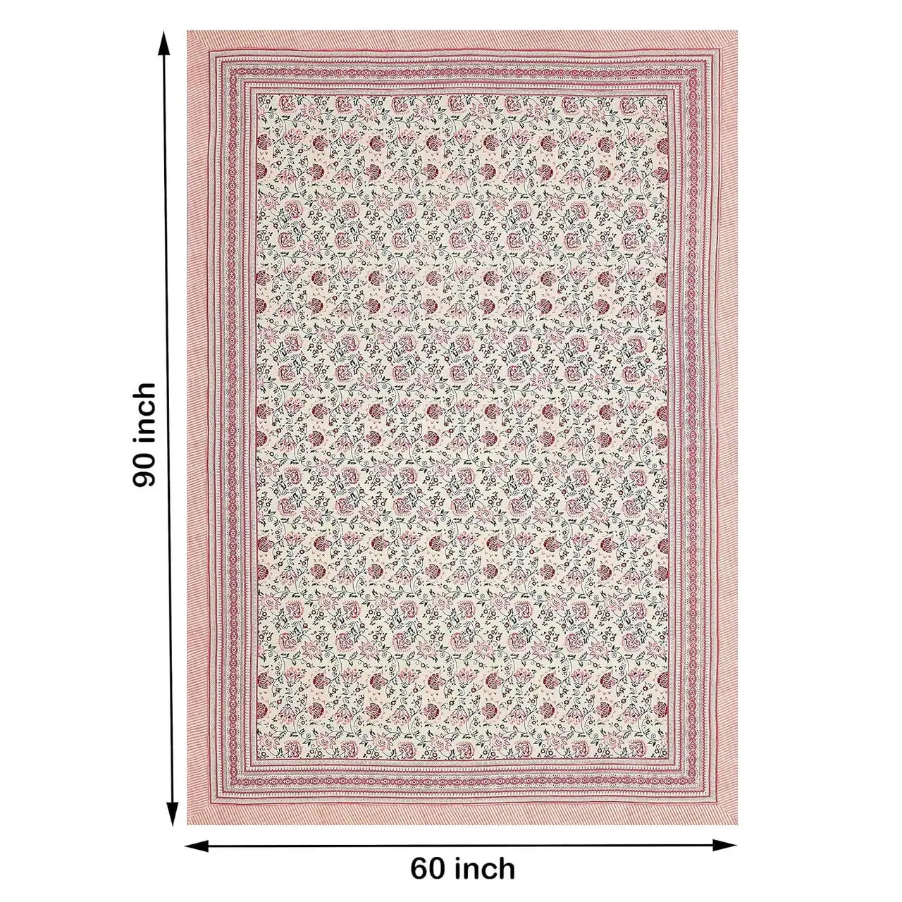 Blocks Of India Hand Block Printed Cotton Rectangular Table Cloth - Pink Kalamkari - Mytrendzcart