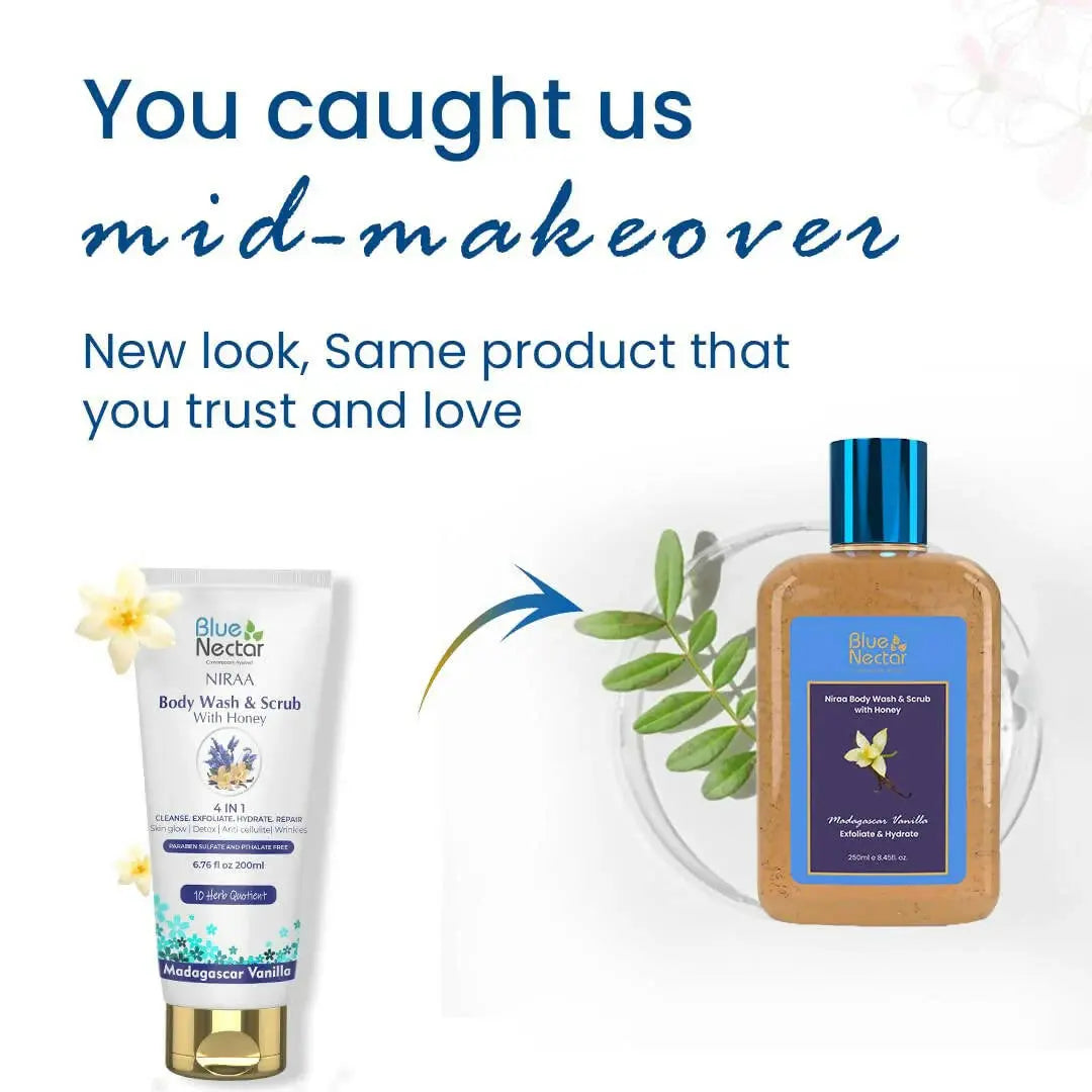 Blue Nectar Niraa Body Wash & Scrub with Honey - Madagascar Vanilla -250 ml - Mytrendzcart