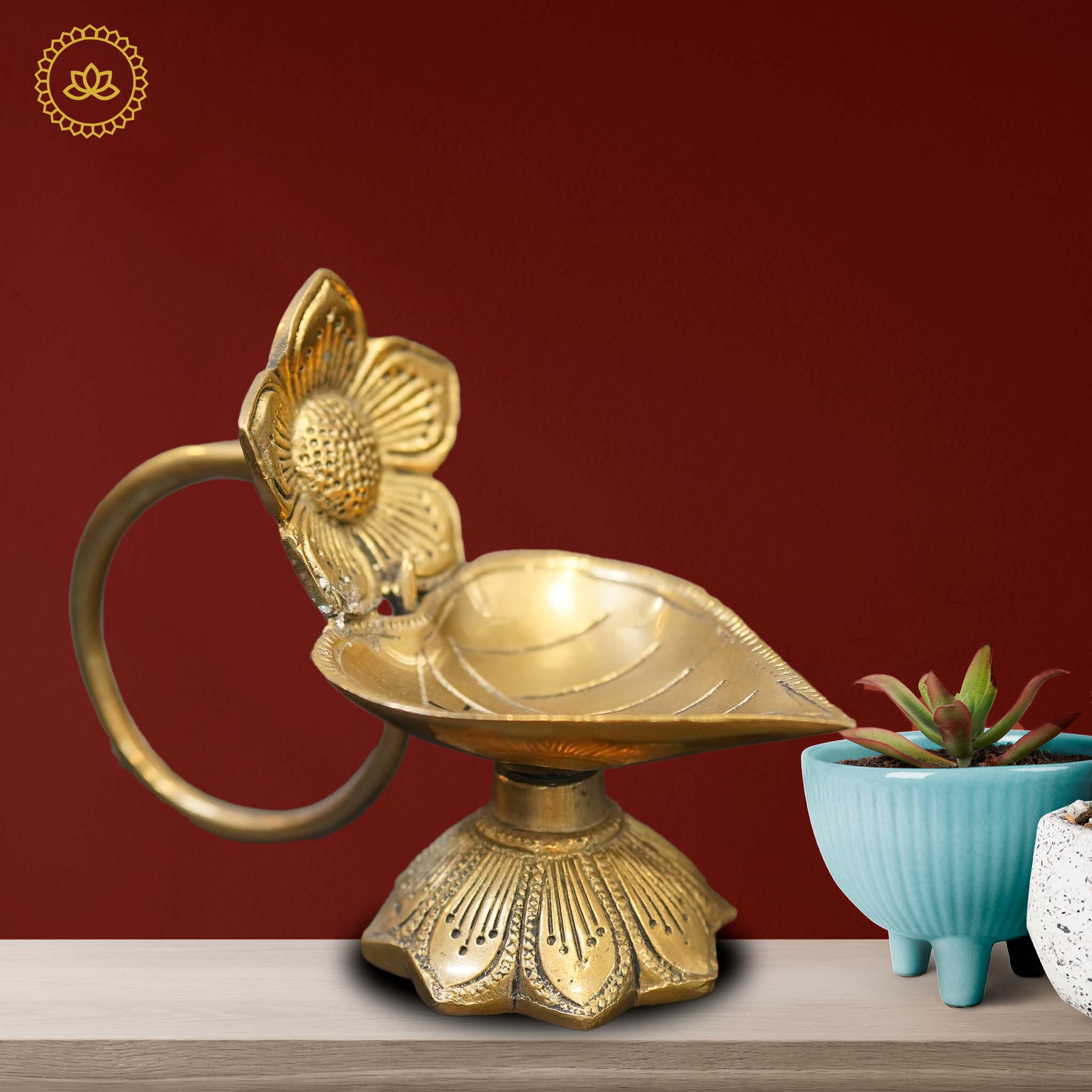 Brass Leaf with Flower Diya - Mytrendzcart