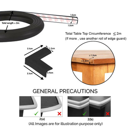 Safe-O-Kid Unique High Density L-Shaped 2 Mtr Long Mini 4 Edge Guard With 16 Corner Cushions - Black Mytrendzcart