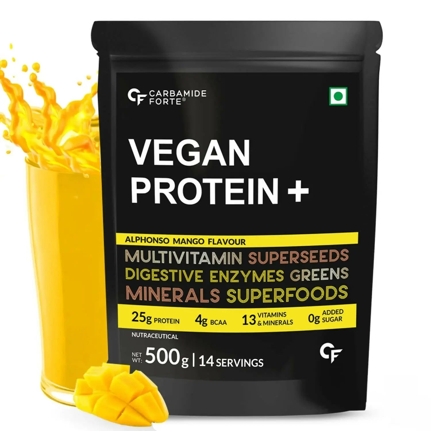 Carbamide Forte Vegan Protein+ Powder - Alphonso Mango Flavour - Mytrendzcart