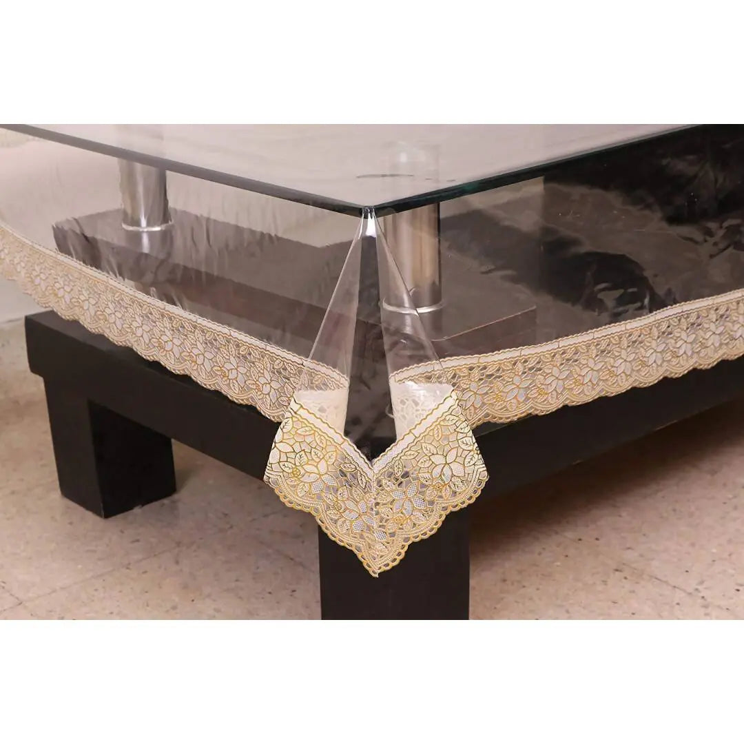 Casa-Nest Thick Pvc Golden Lace Waterproof Rectangular 8 Seater Dining Table Cover - Mytrendzcart