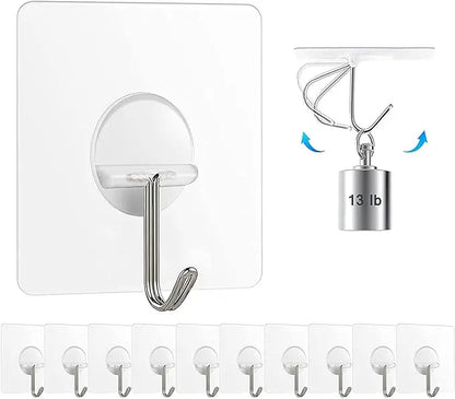 Chillyfit Wall Hooks for Hanging Strong, 10 Pack Adhesive Hooks for Wall Heavy Duty, Wall hangings, Kitchen Accessories Items, Clothes Hanging, Stainless Steel, Transparent - Mytrendzcart