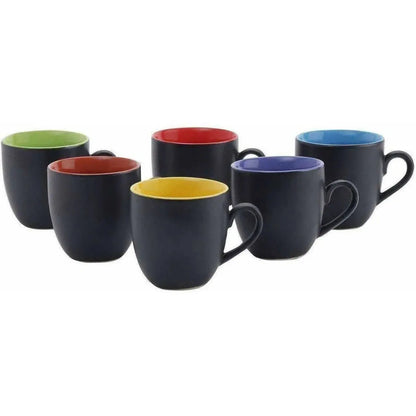 Black Mat Multicolour Tea/Coffee Cups, 180 Ml, Set of 6 Pieces. - Mytrendzcart