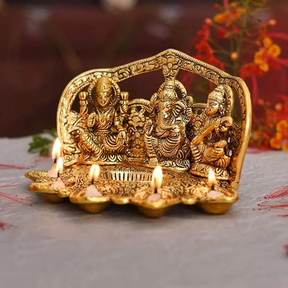 Collectible India Laxmi Ganesh Saraswati Idol Diya Oil Lamp Deepak - Metal Lakshmi Ganesha Showpiece Statue - Traditional Diya for Diwali Puja - Diwali Home Decoration Items Gifts (1) (1) - Mytrendzcart