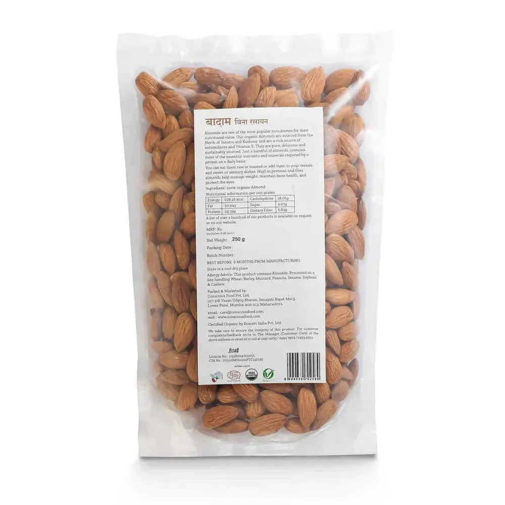 Conscious Food Organic Almonds (Badaam) -250 gm - Mytrendzcart