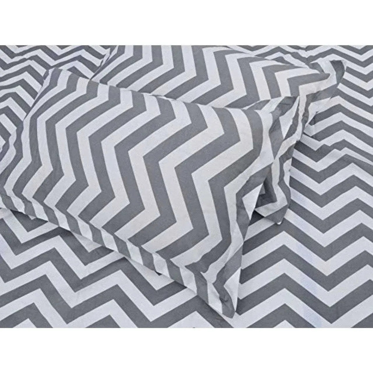 Cotton Double Bedsheet with 2 Pillow Covers - Modern White and Grey - Mytrendzcart