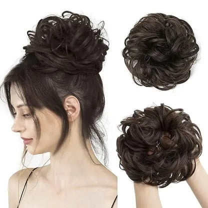 D-DIVINE 1PCS Messy Bun Hair Piece Hair Extension With Elastic Rubber Band Hairpiece Synthetic Hair Scrunchies Hair Piece for Women Girls Color Brown, Pack of 1 - Mytrendzcart