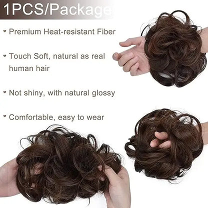 D-DIVINE 1PCS Messy Bun Hair Piece Hair Extension With Elastic Rubber Band Hairpiece Synthetic Hair Scrunchies Hair Piece for Women Girls Color Brown, Pack of 1 - Mytrendzcart