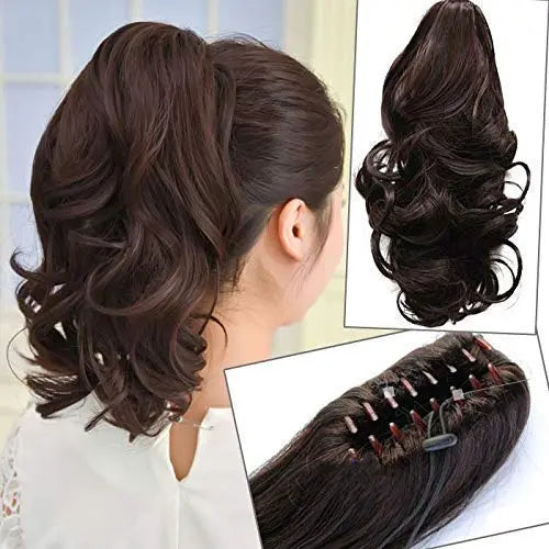 D-Divine Hair Extensions And Wigs Ponytails Hairpiece Wavy Claw Clip Ponytail Hair Extensions 22 inch (Brown) - Mytrendzcart