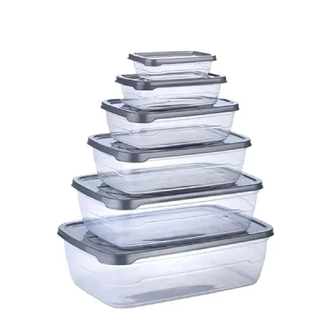 Dialust Rectangular Plastic Food Storage Container with Air Tight Lid Kitchen Container Meat Box Fridge and Freezer Storage Boxes Bowl - 225ml, 325ml, 650ml, 1250ml, 2200ml, 3500ml, 6 Pcs, Clear - Mytrendzcart
