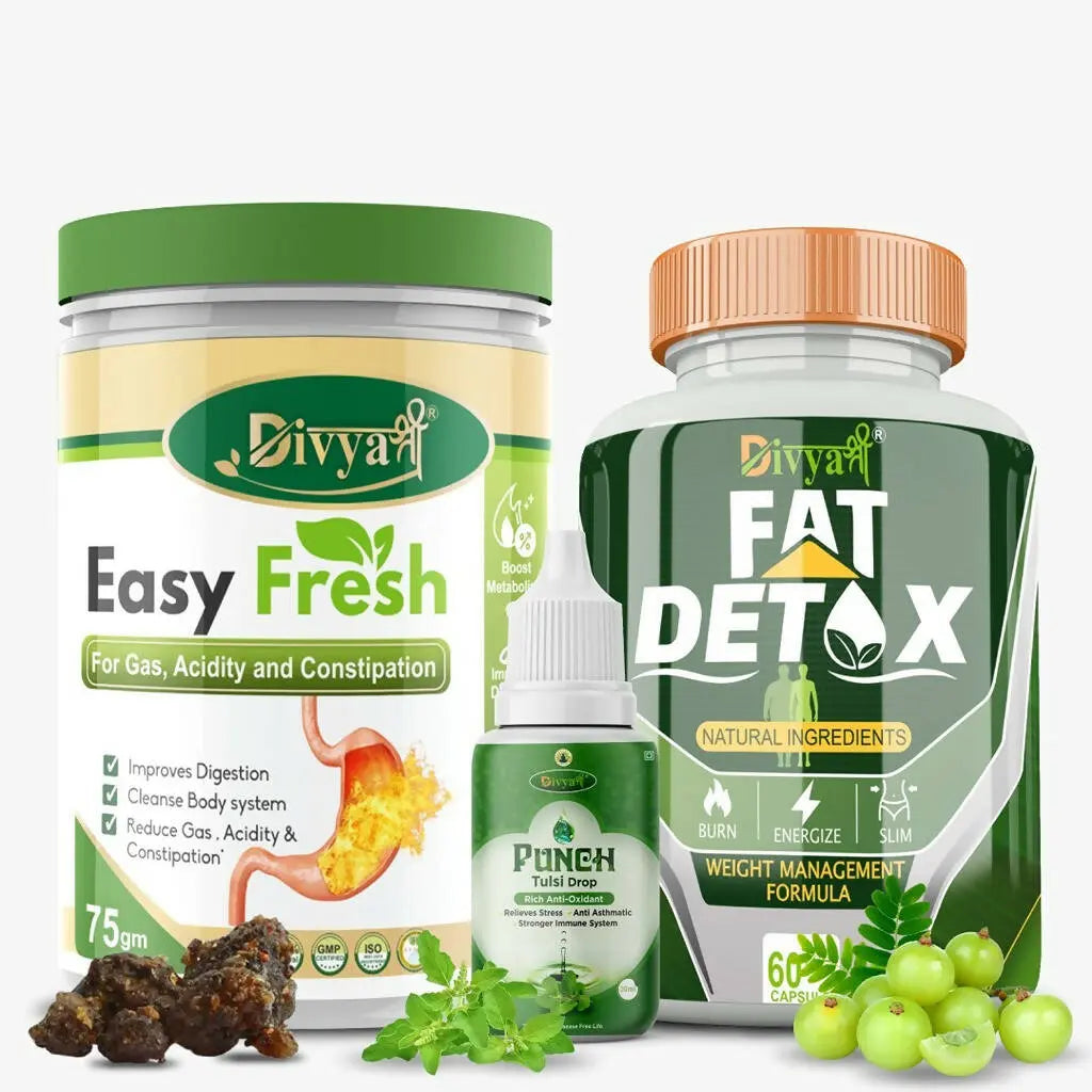 Divya Shree Fat Detox Capsule + Easy Fresh Powder & Punch Tulsi Drop Gas Combo Kit - Mytrendzcart