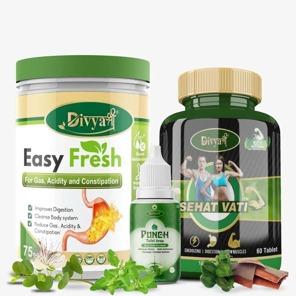 Divya Shree Sehat Vati Capsule, Easy Fresh Powder & Punch Tulsi Drop Combo - Mytrendzcart