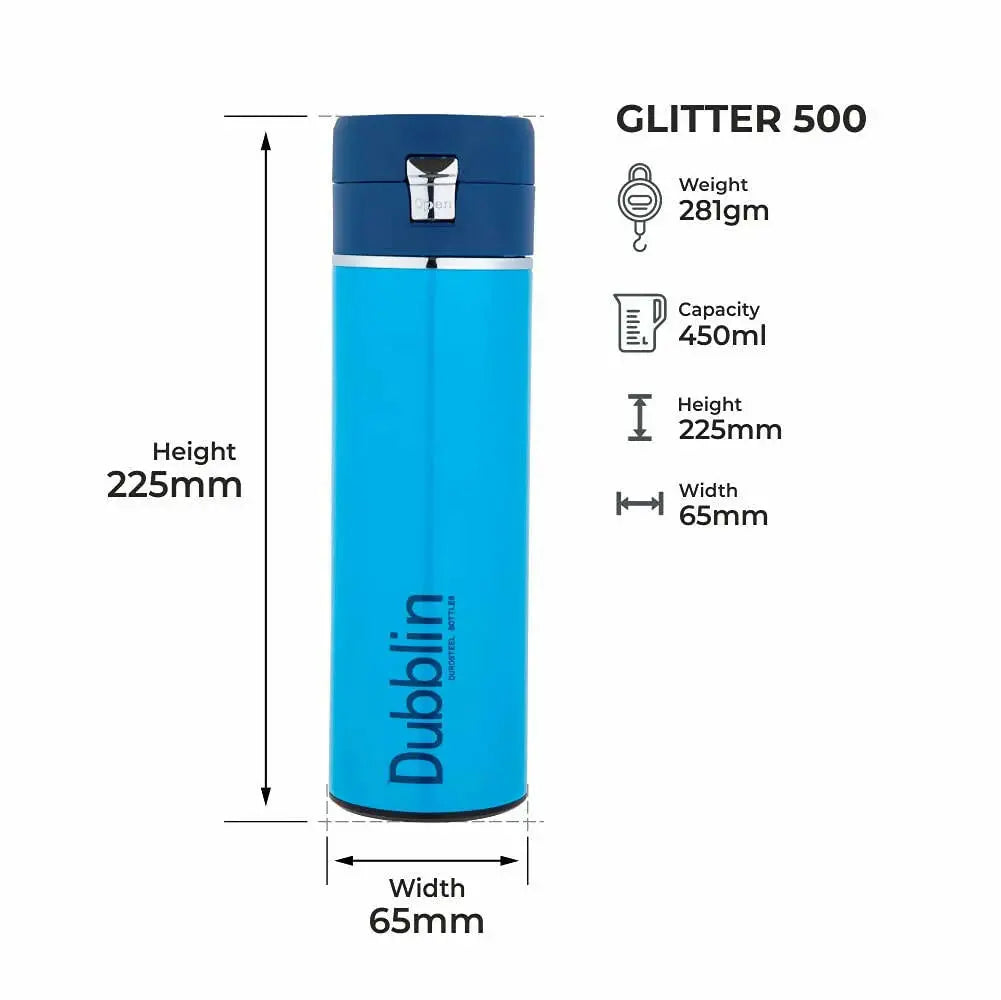 Dubblin Glitter Vacuum Bottle -450 ml - Blue - Mytrendzcart