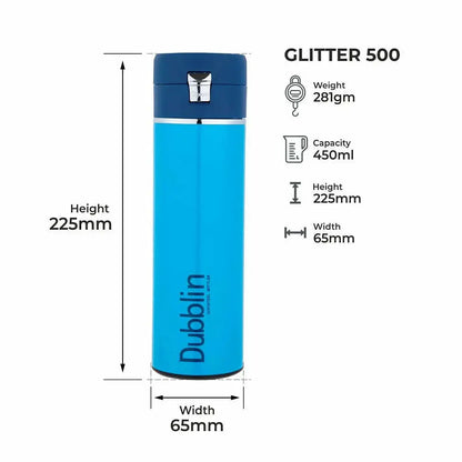 Dubblin Glitter Vacuum Bottle -450 ml - Blue - Mytrendzcart