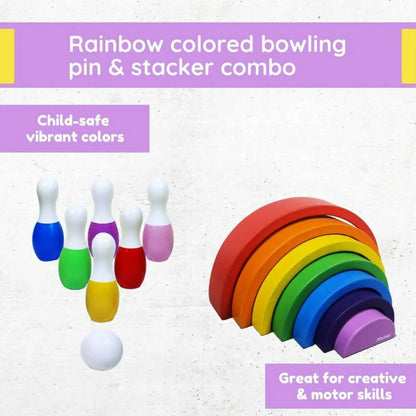 Matoyi Rainbow Colored Bowling Pin And Stacker Combo -Combo Mytrendzcart