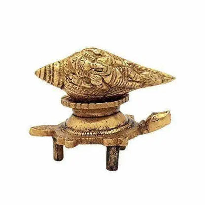 Brass Vishnu Shankh Conch Shell For Puja With Vastu/ Fengshui Tortoise For Home Decor - Mytrendzcart