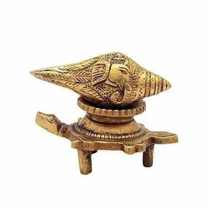 Brass Vishnu Shankh Conch Shell For Puja With Vastu/ Fengshui Tortoise For Home Decor - Mytrendzcart