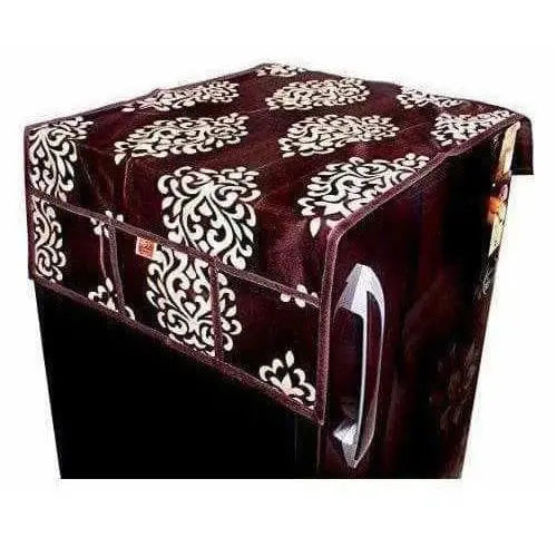 Floral Design Fridge Top Cover with 6 Utility Pockets - Brown Color - Mytrendzcart