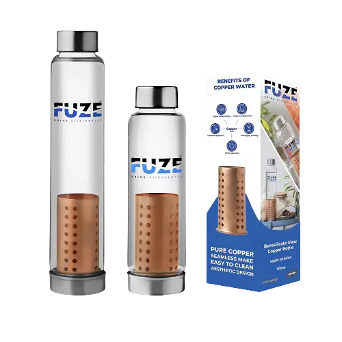 Fuze Glass Bottle With Pure Copper Filter -700 ml - Mytrendzcart