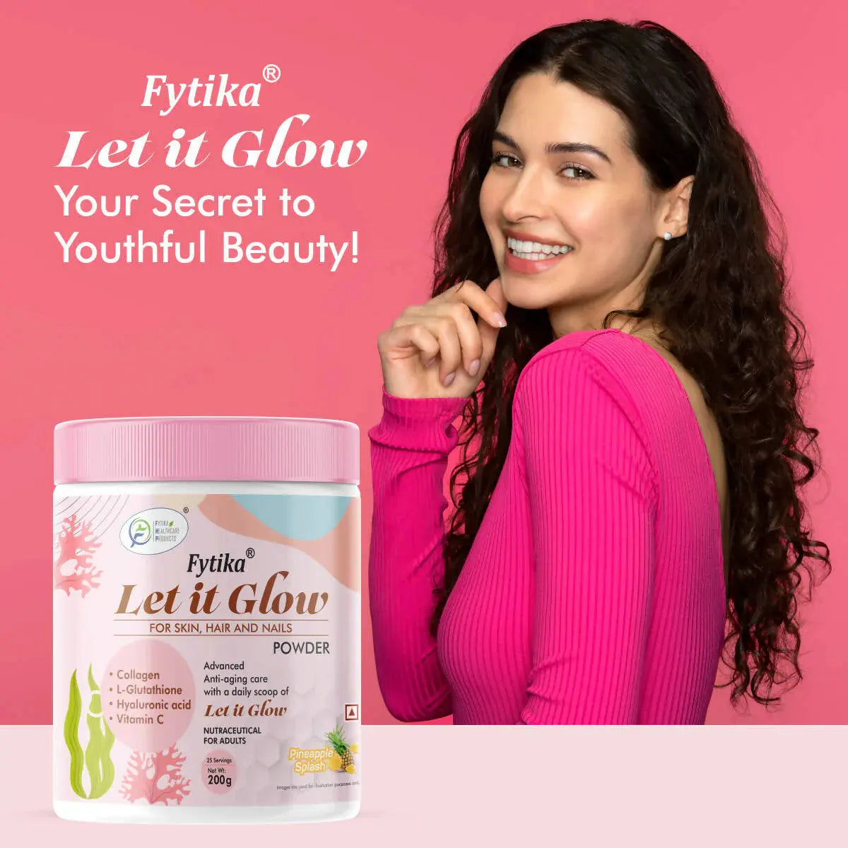 Fytika Let It Glow Collagen Powder - Pineapple Flavor -200 gm - Mytrendzcart