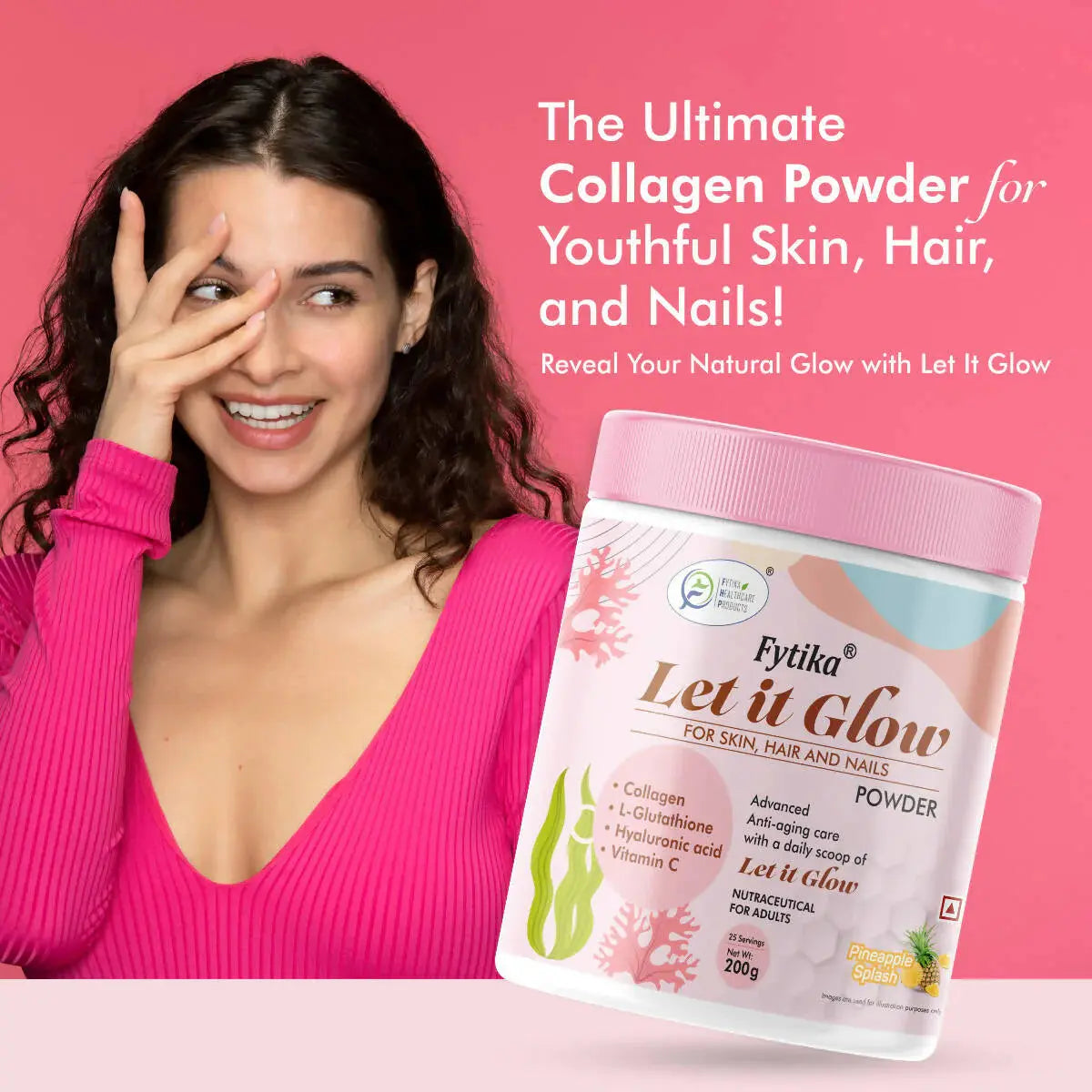 Fytika Let It Glow Collagen Powder - Pineapple Flavor -200 gm - Mytrendzcart