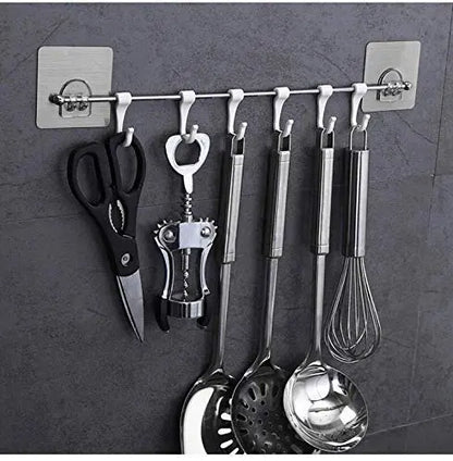 GOLWYN Premium Self Adhesive Kitchen Accessories Items Organizer Rack Stand, Wall Hanging Hooks Strong Without Drilling (9 Hooks), Stainless Steel - Mytrendzcart