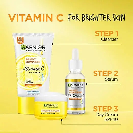 Garnier Skin Naturals Bright Complete Vitamin C Face Wash - Vitamin C Face Wash For Brighter and Glowing Skin - Daily Cleanser Suitable For all Skin Types, 150g - Mytrendzcart
