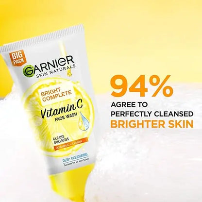 Garnier Skin Naturals Bright Complete Vitamin C Face Wash - Vitamin C Face Wash For Brighter and Glowing Skin - Daily Cleanser Suitable For all Skin Types, 150g - Mytrendzcart