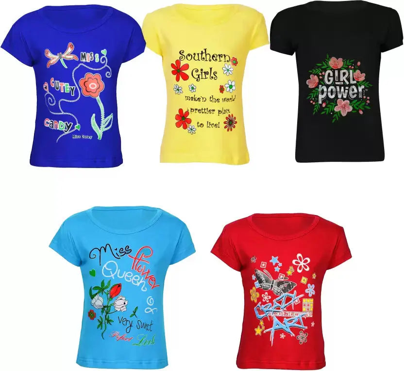 Girls Pure Cotton Top  (Multicolor, Pack of 5) Special price - Mytrendzcart