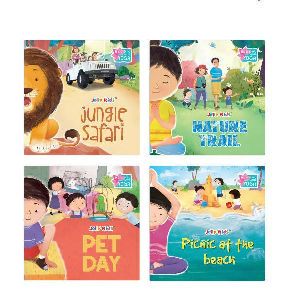 Jolly Kids Bloom With Yoga Books For Kids| Set of 4| Ages 3 - 7 Year| Yoga in Different Places Like Jungle, Beach, Schools, Gardens etc. - Mytrendzcart