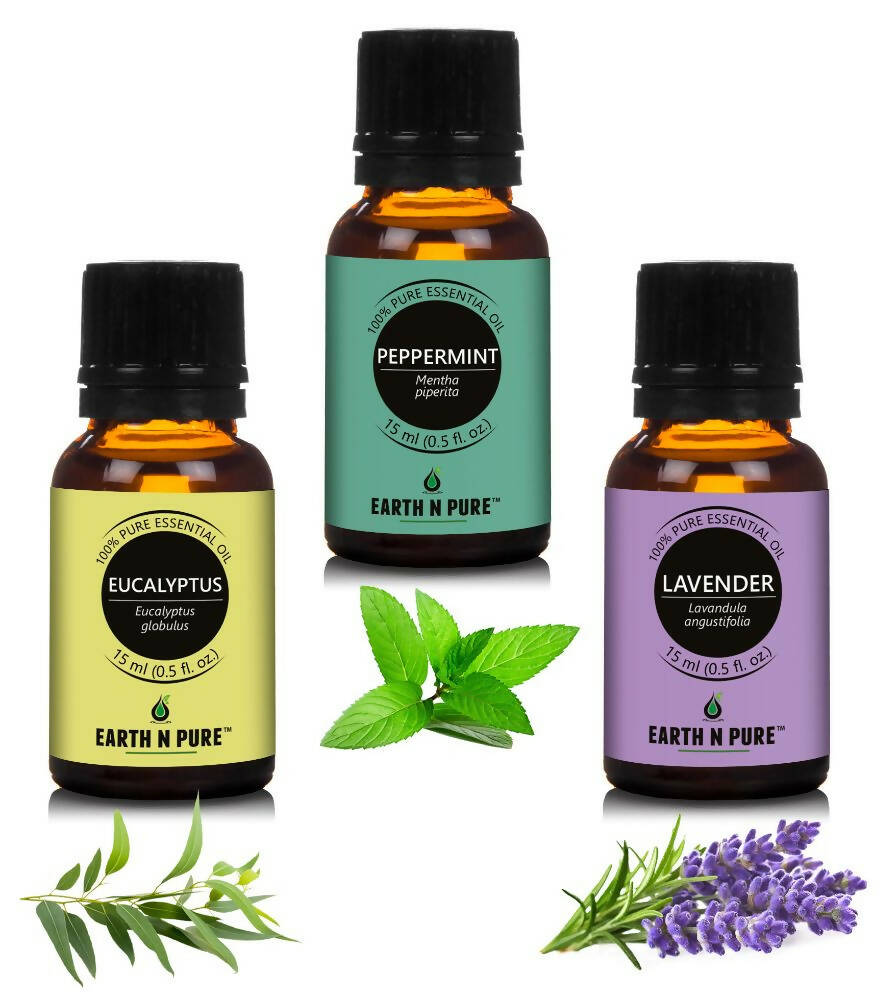 Earth N Pure Essential Oils (Lavender, Peppermint & Eucalyptus) Combo - Mytrendzcart