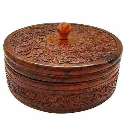 Handcrafted Wooden Box Pot Serving Bowl with Lid - Mytrendzcart