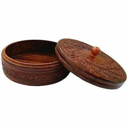 Handcrafted Wooden Box Pot Serving Bowl with Lid - Mytrendzcart