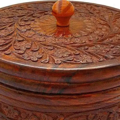 Handcrafted Wooden Box Pot Serving Bowl with Lid - Mytrendzcart