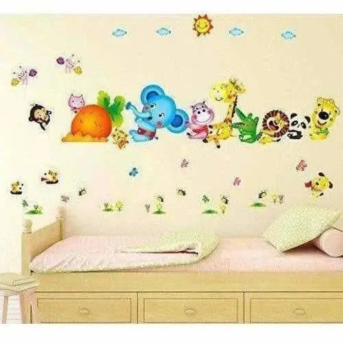 Happy Cute Elephant Monkey Cartoon Animals Wall Sticker - Mytrendzcart