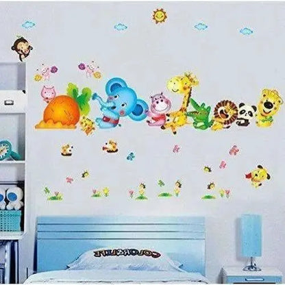 Happy Cute Elephant Monkey Cartoon Animals Wall Sticker - Mytrendzcart