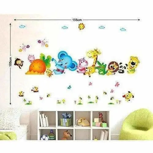 Happy Cute Elephant Monkey Cartoon Animals Wall Sticker - Mytrendzcart