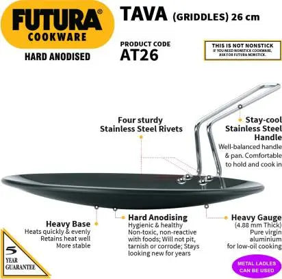 Hawkins Futura Hard Anodised Tava Griddles 26 cm Diameter (AT26) - Mytrendzcart