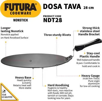 Hawkins Futura Non-stick Dosa Tava 28 cm Diameter (NDT28) - Mytrendzcart