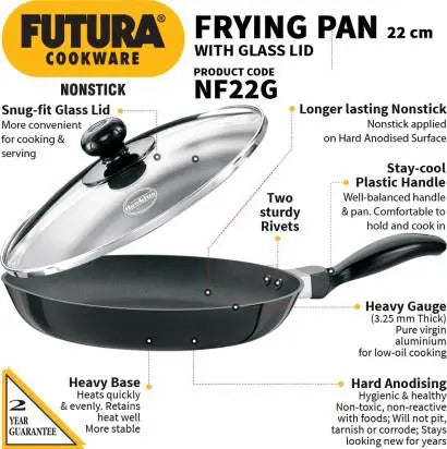 Hawkins Futura Non-stick Frying Pan 22 cm Diameter with Glass Lid 1 L (NF22G) - Mytrendzcart