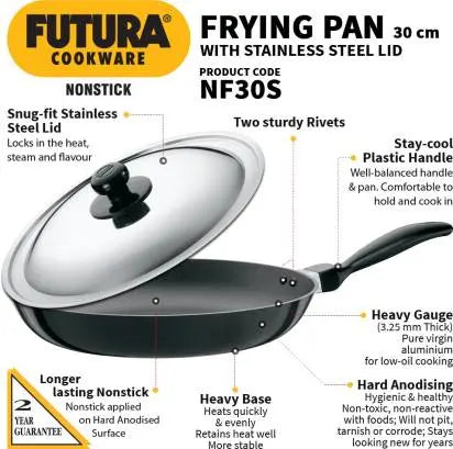 Hawkins Futura Non-stick Frying Pan 30 cm Diameter with Lid 1 L (NF30S) - Mytrendzcart