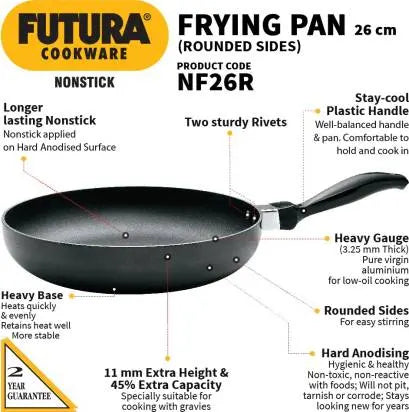 Hawkins Futura Non-stick Rounded Sides Frying Pan 26 cm Diameter 1 L (NF26R) - Mytrendzcart