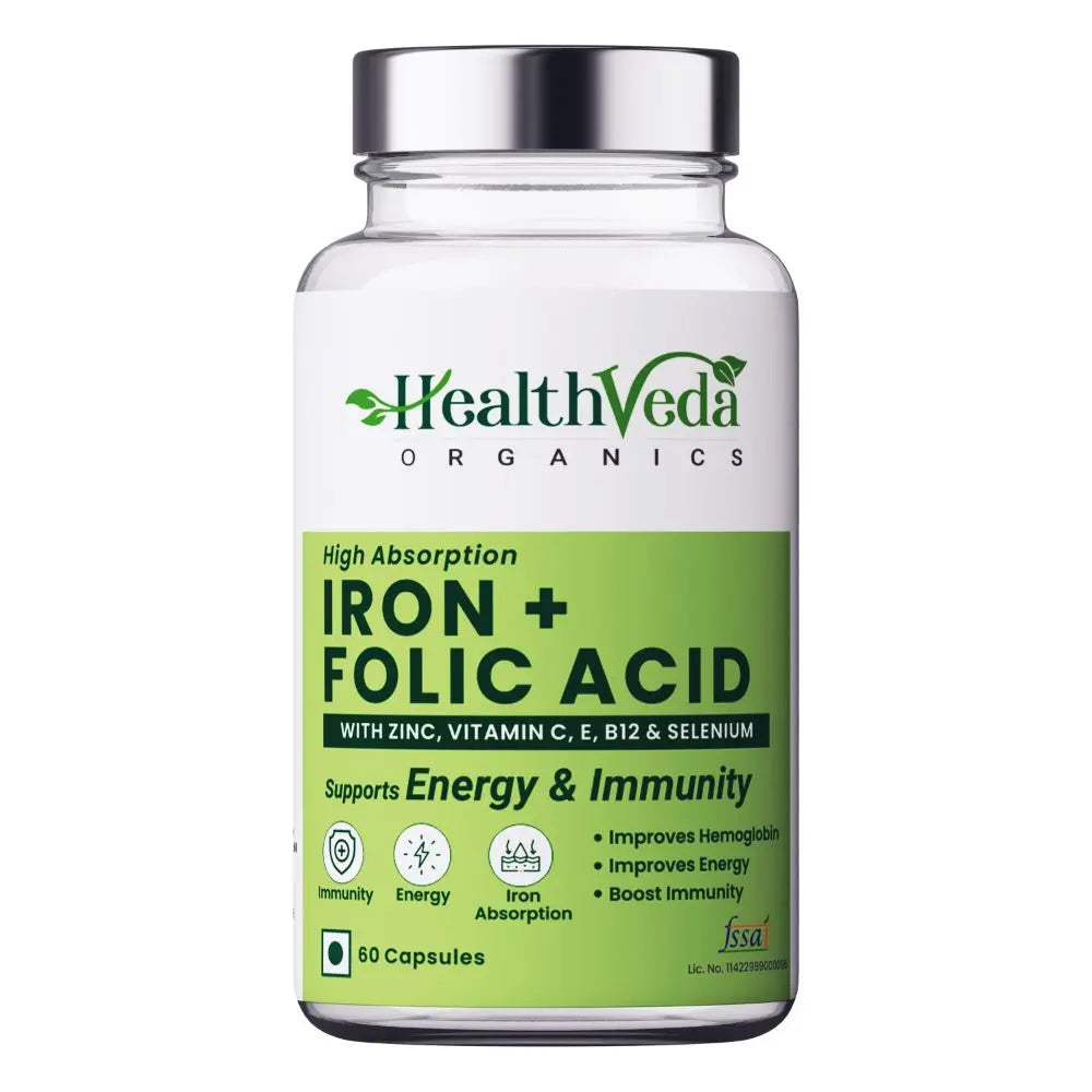 Health Veda Organics Iron + Folic Acid Capsules - Mytrendzcart