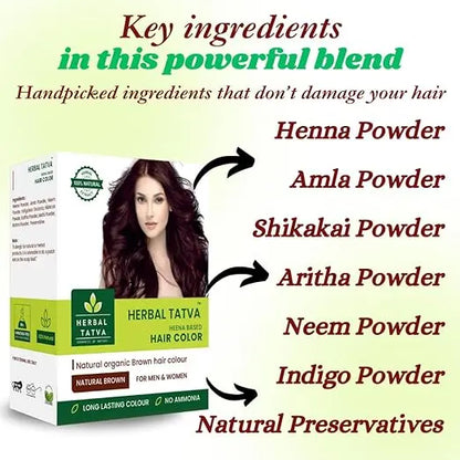 Herbal Tatva Natural Brown Hair Colour Powder 200g - 100% organic Henna Based Brown Hair Color | Long Lasting, Without Chemicals & NO AMMONIA - Mytrendzcart