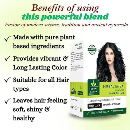 Herbal Tatva Natural Brown Hair Colour Powder 200g - 100% organic Henna Based Brown Hair Color | Long Lasting, Without Chemicals & NO AMMONIA - Mytrendzcart